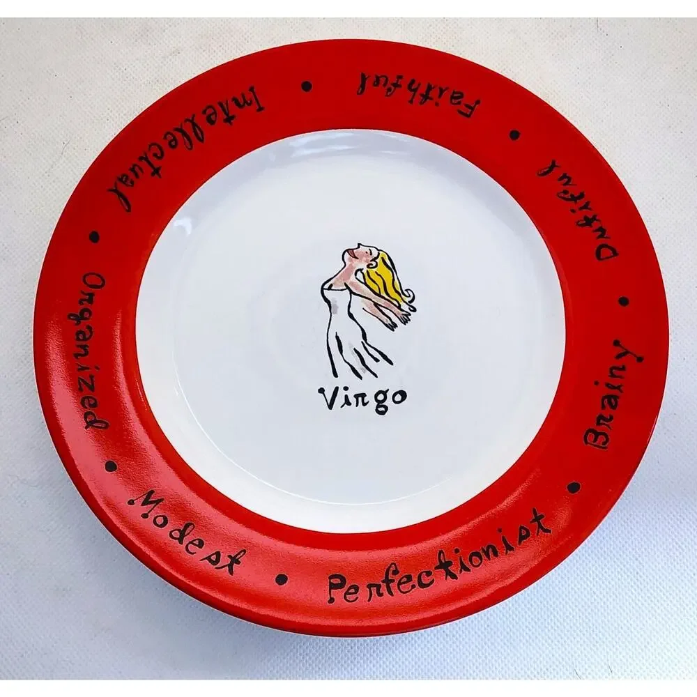 Pottery Barn Virgo Zodiac Salad Dessert Plate Red Rim What's Your Sign? 8